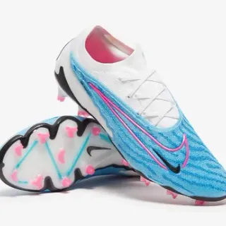 Nike Phantom GT Chaussures de football avec upper en knit bleu rose texturé ondulé surface ferme