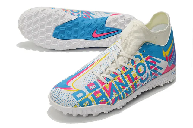Nike Phantom GT Green Blue Sock-Fit Collar Engineered Mesh Upper Turf Soccer Shoes 24