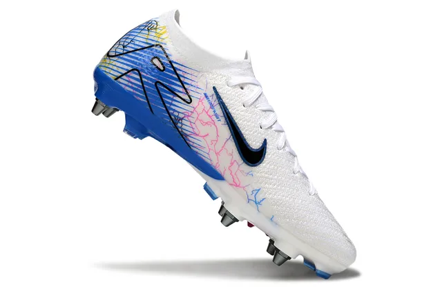 Nike Phantom GT Branco Azul Baixo Corte Ajuste Meia Superior Construção Tricô Superfície Firme Sapatos de Futebol 2