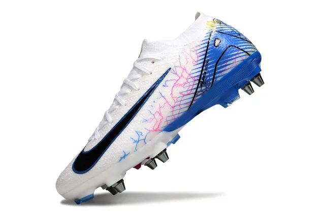 Nike Phantom GT Branco Azul Baixo Corte Ajuste Meia Superior Construção Tricô Superfície Firme Sapatos de Futebol 3