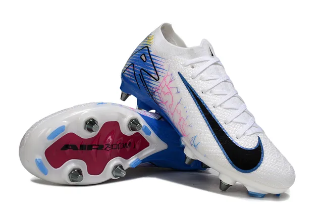 Nike Phantom GT Branco Azul Baixo Corte Ajuste Meia Superior Construção Tricô Superfície Firme Sapatos de Futebol 4