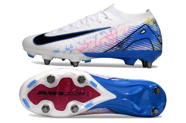 Nike Phantom GT Branco Azul Baixo Corte Ajuste Meia Superior Construção Tricô Superfície Firme Sapatos de Futebol 6
