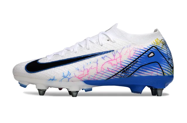 Nike Phantom GT Branco Azul Baixo Corte Ajuste Meia Superior Construção Tricô Superfície Firme Sapatos de Futebol 7