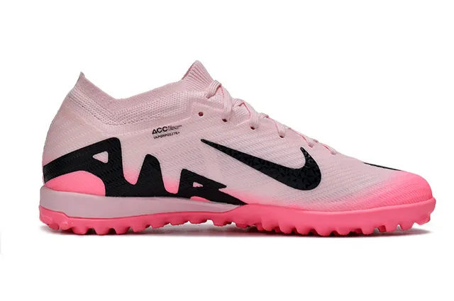 Nike Chaussures de football Turf Flyknit Knit Upper rose et noir avec Swoosh et graphique latéral 5