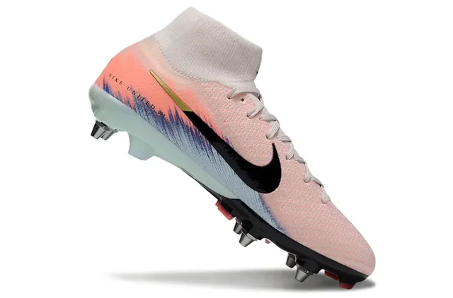 Nike Pink Blue High-Cut Knit Upper Sock-Fit Collar Firm-Ground Soccer Shoes 2