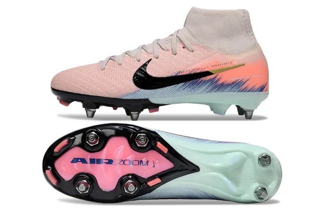 Nike Pink Blue High-Cut Knit Upper Sock-Fit Collar Firm-Ground Soccer Shoes 5