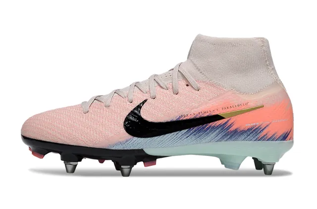 Nike Pink Blue High-Cut Knit Upper Sock-Fit Collar Firm-Ground Soccer Shoes 6