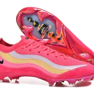 Nike Sapatos de Futebol com Upper em Malha Rosa e Dourado, Overlay de Listras Onduladas, Firm-Ground