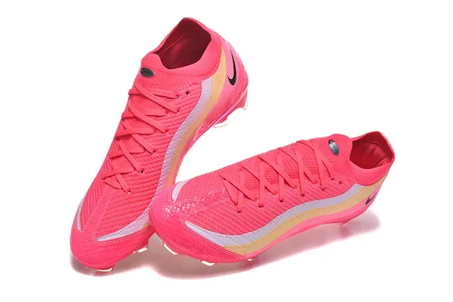 Nike Pink Gold Knit Upper Wave Stripe Overlay Firm-Ground Soccer Shoes 2