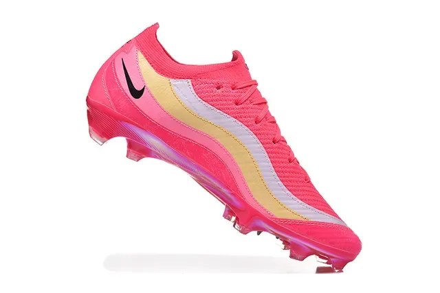 Nike Pink Gold Knit Upper Wave Stripe Overlay Firm-Ground Soccer Shoes 3