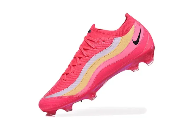 Nike Pink Gold Knit Upper Wave Stripe Overlay Firm-Ground Soccer Shoes 4