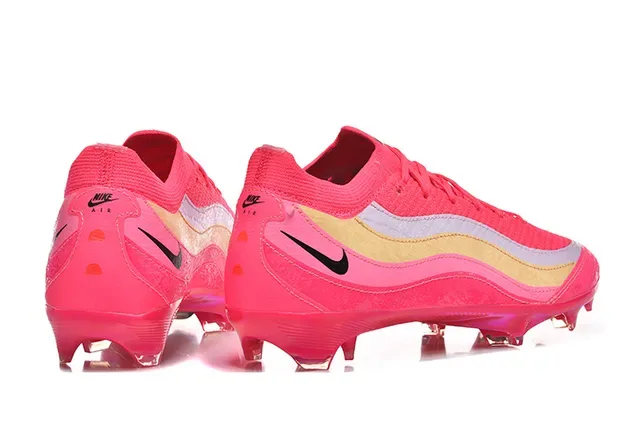 Nike Pink Gold Knit Upper Wave Stripe Overlay Firm-Ground Soccer Shoes 5