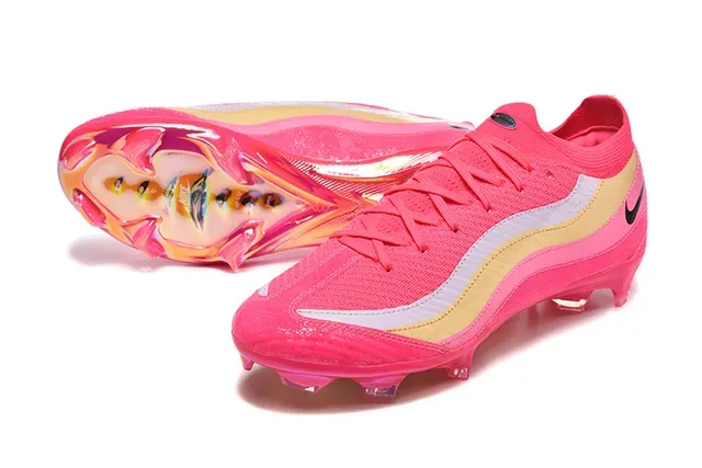 Nike Pink Gold Knit Upper Wave Stripe Overlay Firm-Ground Soccer Shoes 6