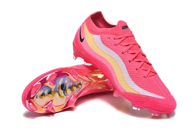 Nike Pink Gold Knit Upper Wave Stripe Overlay Firm-Ground Soccer Shoes 7
