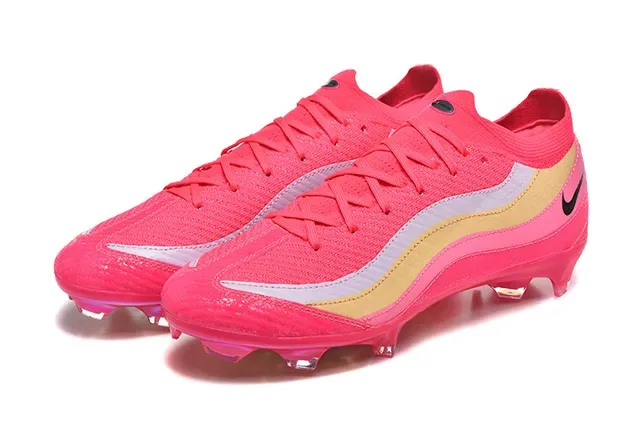 Nike Pink Gold Knit Upper Wave Stripe Overlay Firm-Ground Soccer Shoes 8