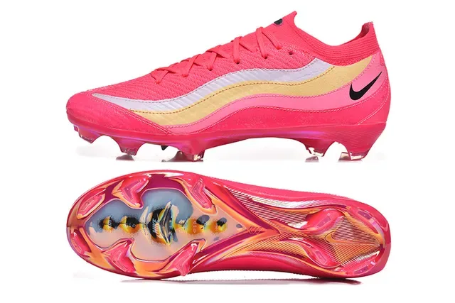 Nike Pink Gold Knit Upper Wave Stripe Overlay Firm-Ground Soccer Shoes 9