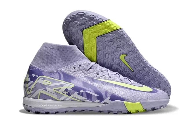 Nike Purple Yellow High-Cut Knit Upper Neon Lime Green Swoosh Turf Soccer Shoes 4