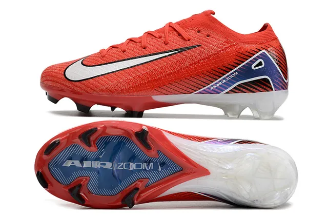 Nike Red Blue Low-Cut Knit Upper Dynamic Chevron Pattern Firm-Ground Soccer Shoes 6