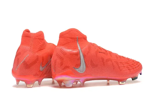 Nike Red Silver Knit Upper Translucent TPU Heel Cage Firm-Ground Soccer Shoes 2