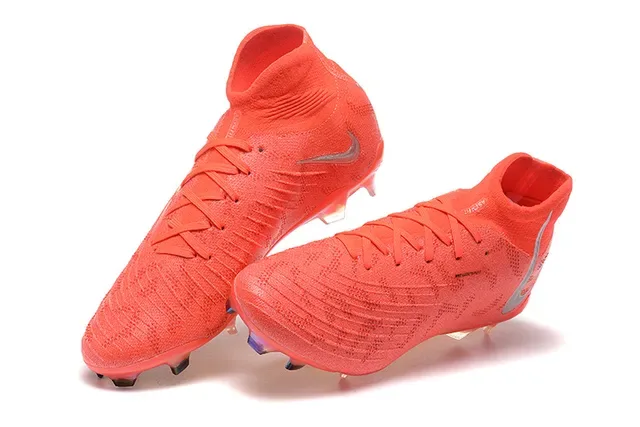 Nike Red Silver Knit Upper Translucent TPU Heel Cage Firm-Ground Soccer Shoes 3