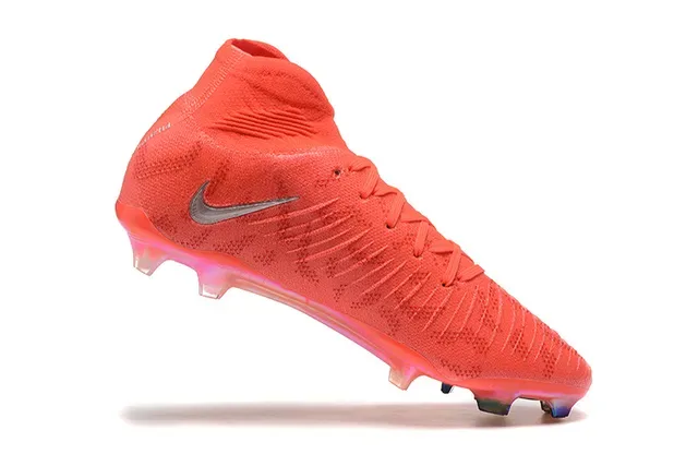 Nike Red Silver Knit Upper Translucent TPU Heel Cage Firm-Ground Soccer Shoes 4
