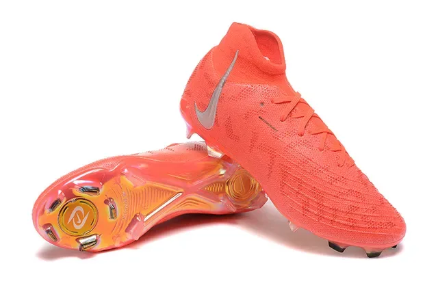 Nike Red Silver Knit Upper Translucent TPU Heel Cage Firm-Ground Soccer Shoes 6