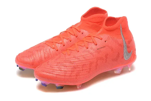 Nike Red Silver Knit Upper Translucent TPU Heel Cage Firm-Ground Soccer Shoes 8