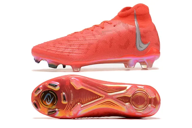 Nike Red Silver Knit Upper Translucent TPU Heel Cage Firm-Ground Soccer Shoes 9