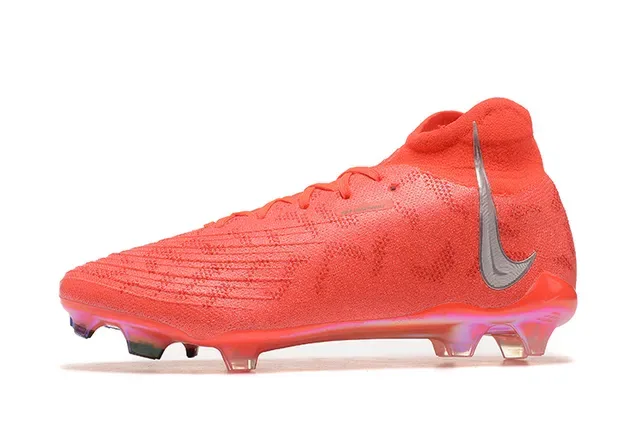 Nike Red Silver Knit Upper Translucent TPU Heel Cage Firm-Ground Soccer Shoes 10