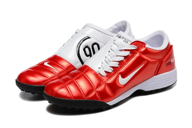 Nike أحمر أبيض لامع أعلى اصطناعي بناء لوحة مبطنة ملعب كرة قدم أحذية 8
