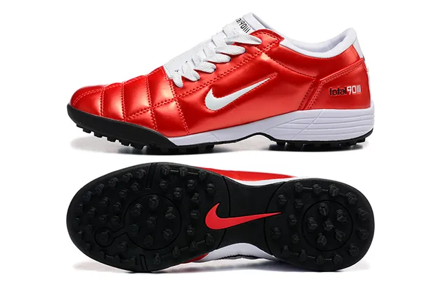 Nike أحمر أبيض لامع أعلى اصطناعي بناء لوحة مبطنة ملعب كرة قدم أحذية 9