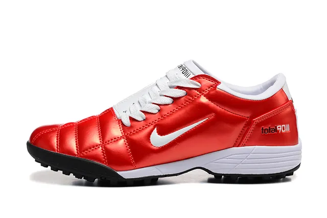Nike أحمر أبيض لامع أعلى اصطناعي بناء لوحة مبطنة ملعب كرة قدم أحذية 10
