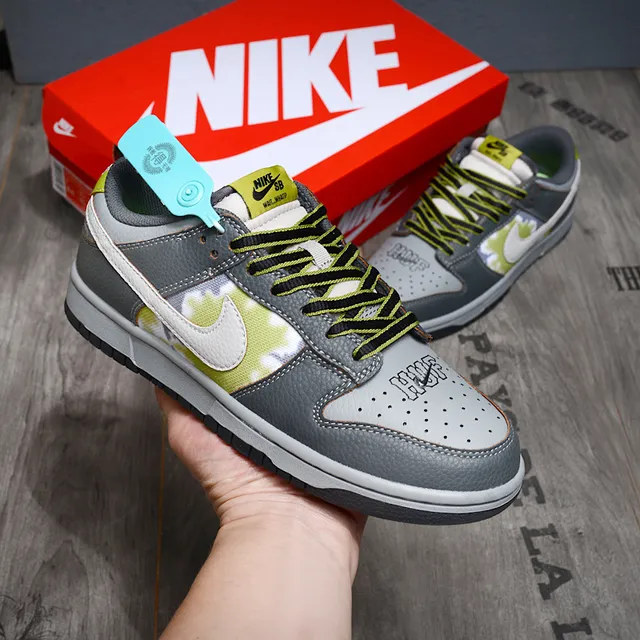 Nike SB Dunk Low Gray Lime Tie-Dye Skateboard Shoes 2