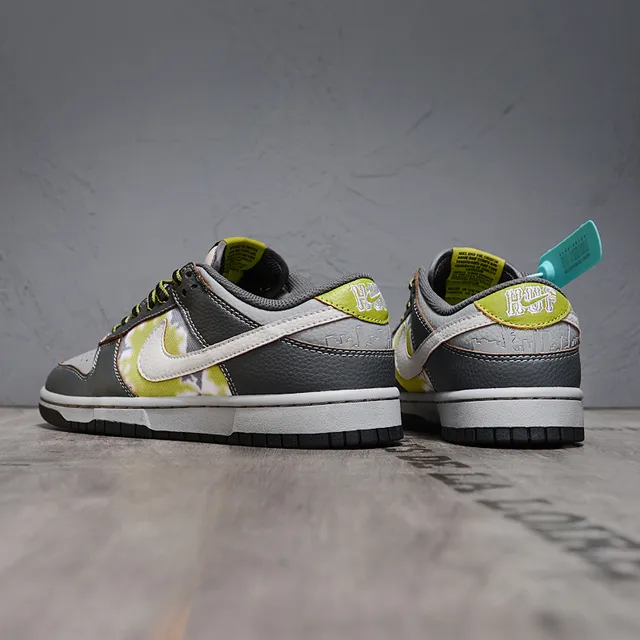 Nike SB Dunk Low Gray Lime Tie-Dye Skateboard Shoes 3
