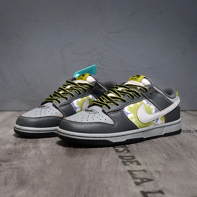Nike SB Dunk Low Gray Lime Tie-Dye Skateboard Shoes 4