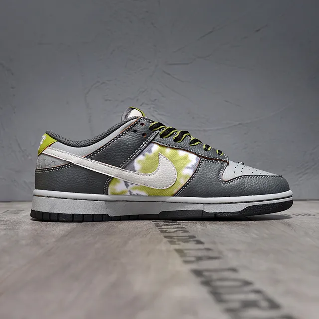 Nike SB Dunk Low Gray Lime Tie-Dye Skateboard Shoes 6