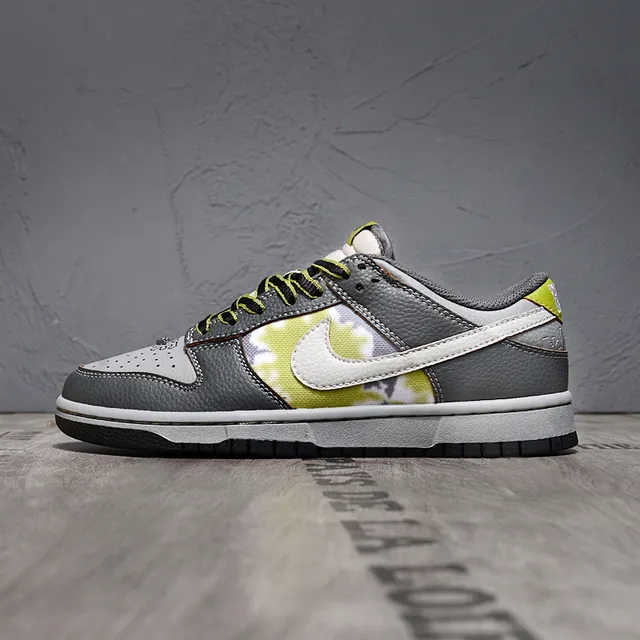 Nike SB Dunk Low Gray Lime Tie-Dye Skateboard Shoes 7