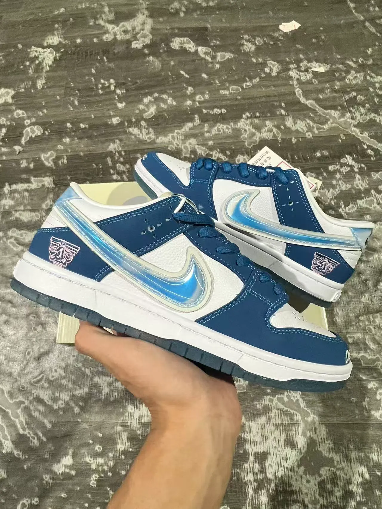 Nike SB Dunk Low Navy White Iridescent Swoosh Chaussures de skateboard 3