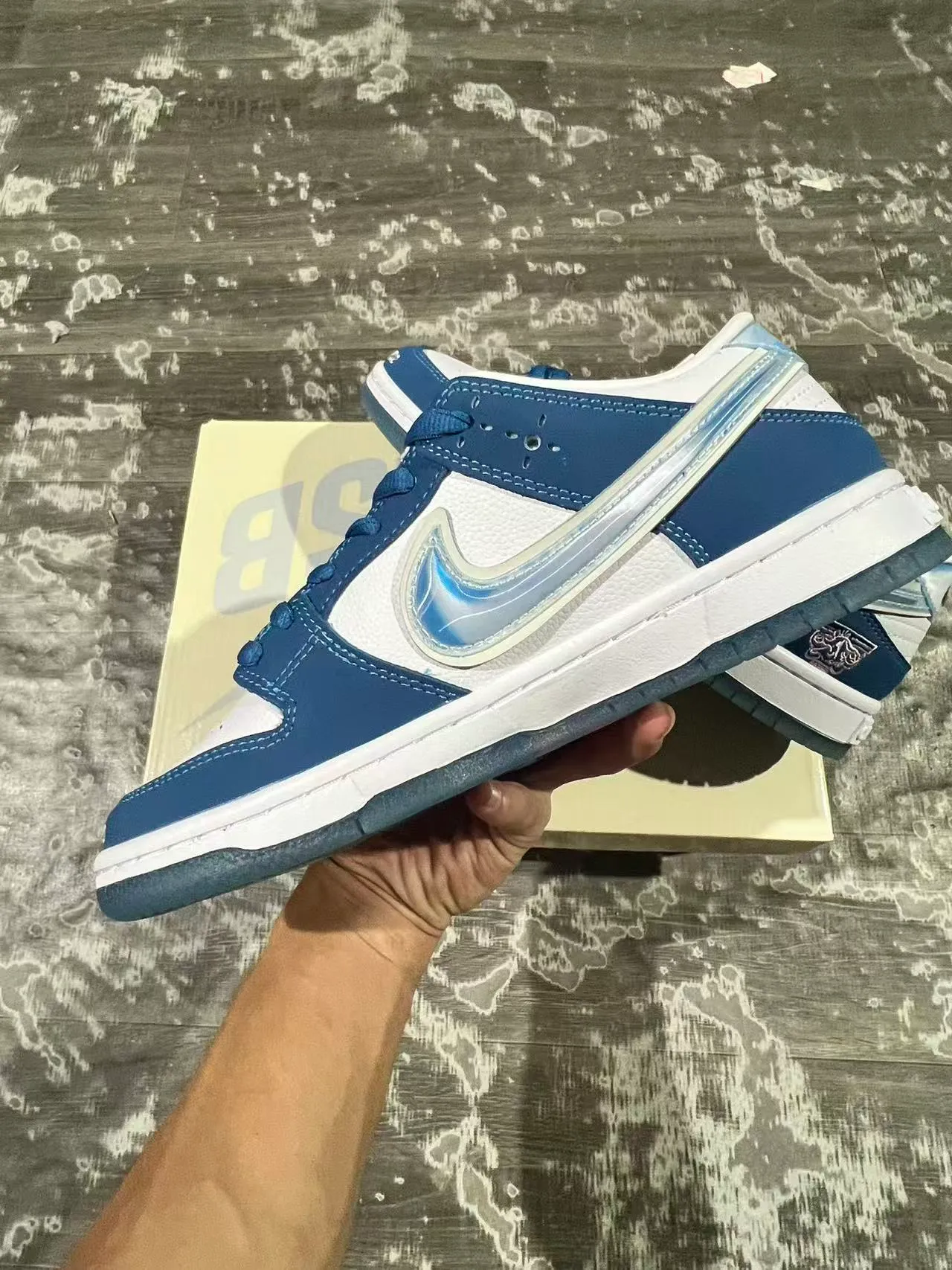 Nike SB Dunk Low Navy White Iridescent Swoosh Chaussures de skateboard 7