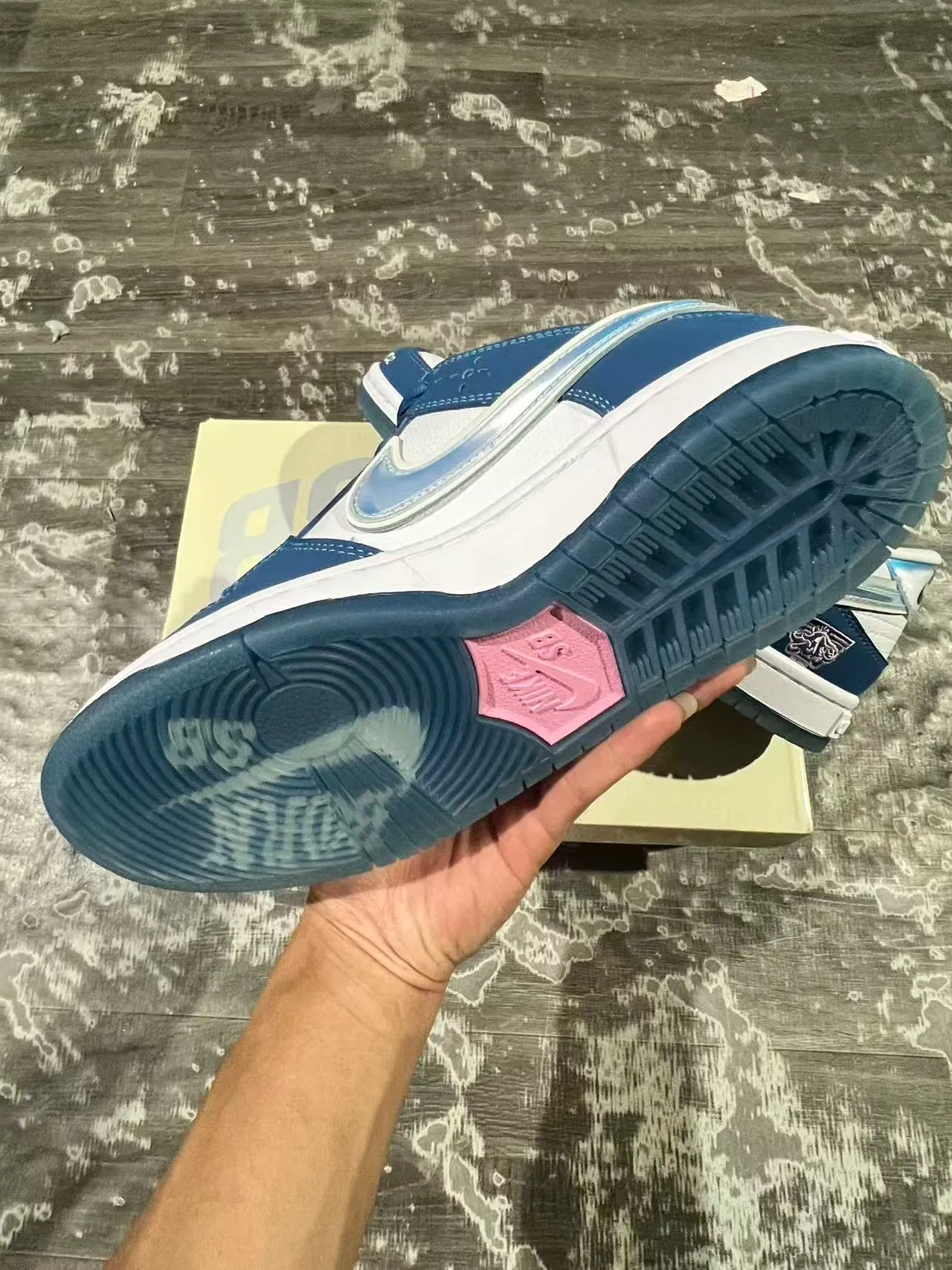 Nike SB Dunk Low Navy White Iridescent Swoosh Chaussures de skateboard 8
