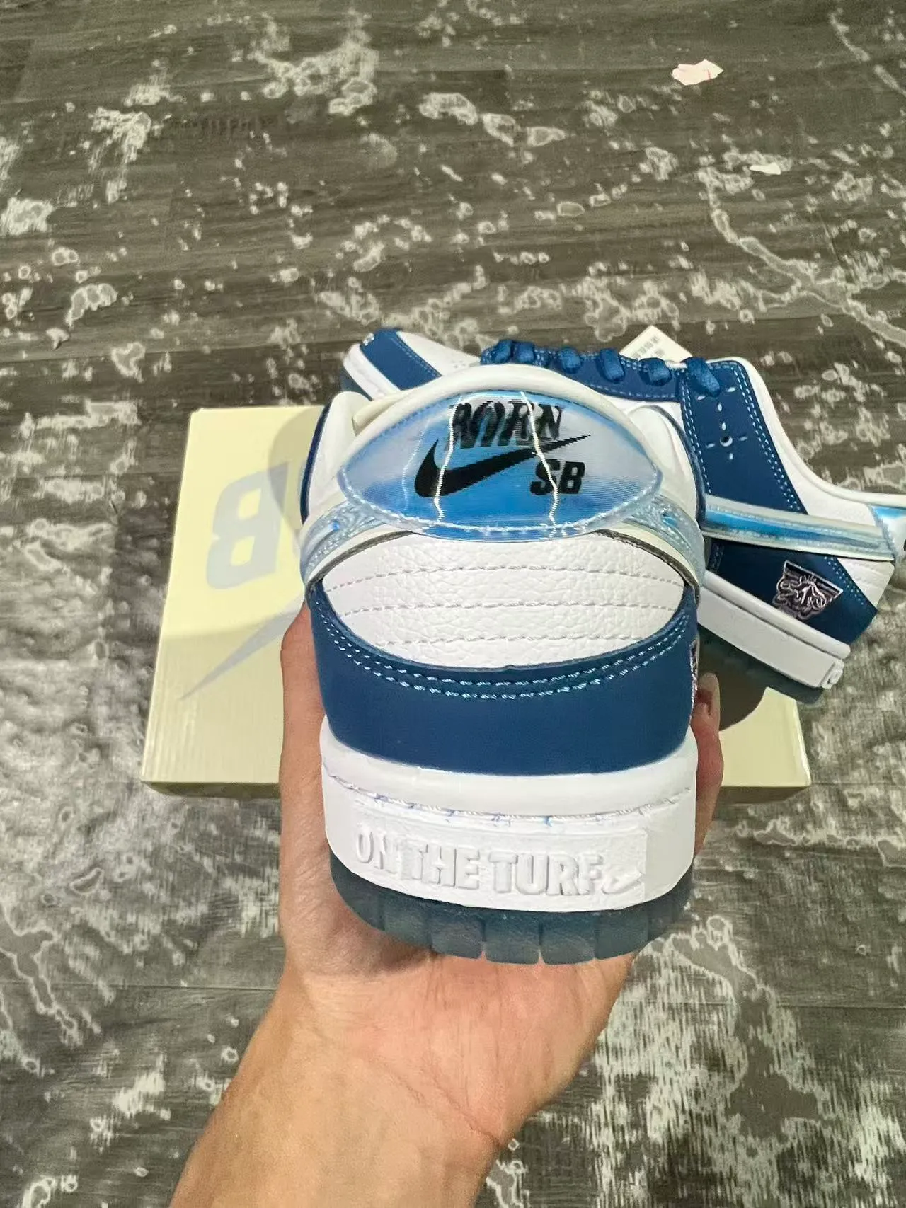 Nike SB Dunk Low Navy White Iridescent Swoosh Chaussures de skateboard 10