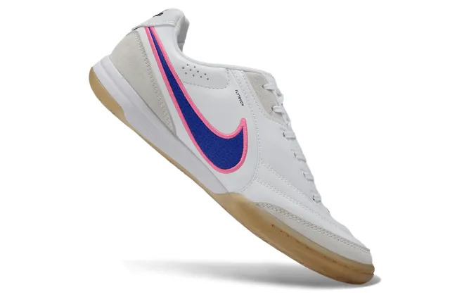Nike Tiempo সাদা নীল লো-টপ চামড়া-सuede উপর ইন্ডোর সকার জুতো 2