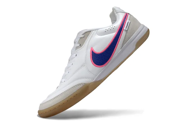 Nike Tiempo সাদা নীল লো-টপ চামড়া-सuede উপর ইন্ডোর সকার জুতো 3