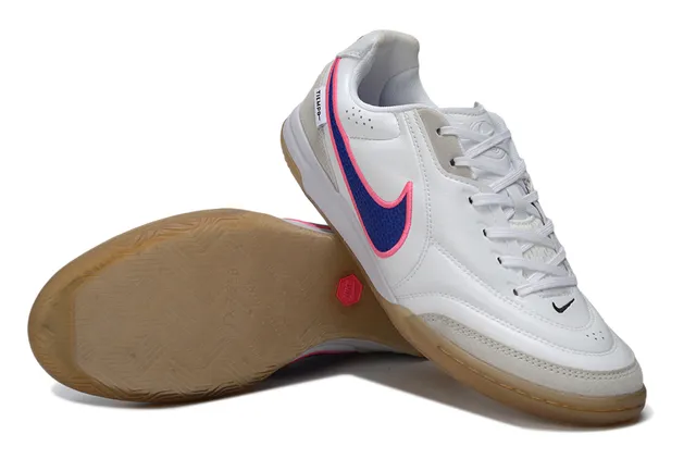 Nike Tiempo সাদা নীল লো-টপ চামড়া-सuede উপর ইন্ডোর সকার জুতো 4