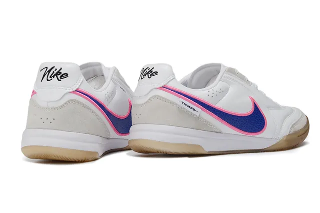 Nike Tiempo সাদা নীল লো-টপ চামড়া-सuede উপর ইন্ডোর সকার জুতো 5
