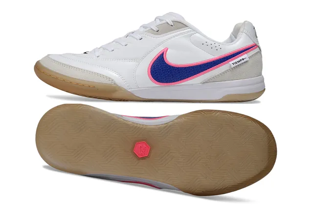 Nike Tiempo সাদা নীল লো-টপ চামড়া-सuede উপর ইন্ডোর সকার জুতো 6