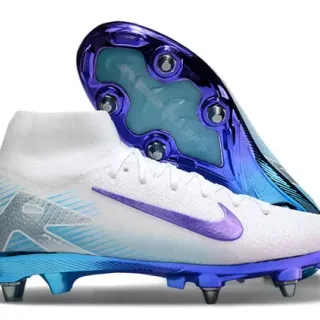Nike Vapor Branco Azul Alto Corte Upper Tricô Overlay Gradiente Iridescent Ponta Firme Sapatos de Futebol