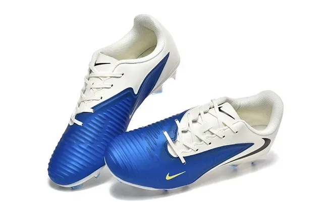 Nike White Blue Low-Cut Synthetic Upper Ribbed Forefoot Overlay Firm-Ground Soccer Shoes 2