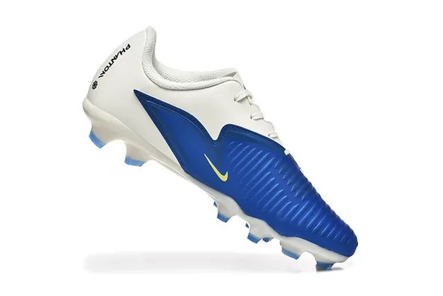 Nike White Blue Low-Cut Synthetic Upper Ribbed Forefoot Overlay Firm-Ground Soccer Shoes 3