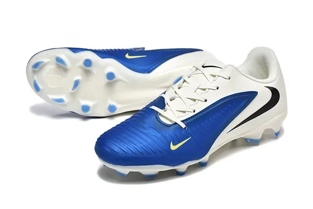 Nike White Blue Low-Cut Synthetic Upper Ribbed Forefoot Overlay Firm-Ground Soccer Shoes 6